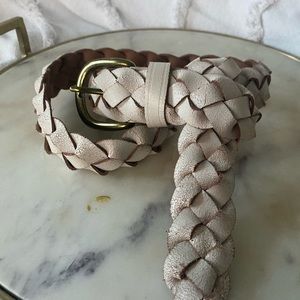AEO Distressed Ivory Crackle Leather Braided Woven Belt BNWT Sold Out